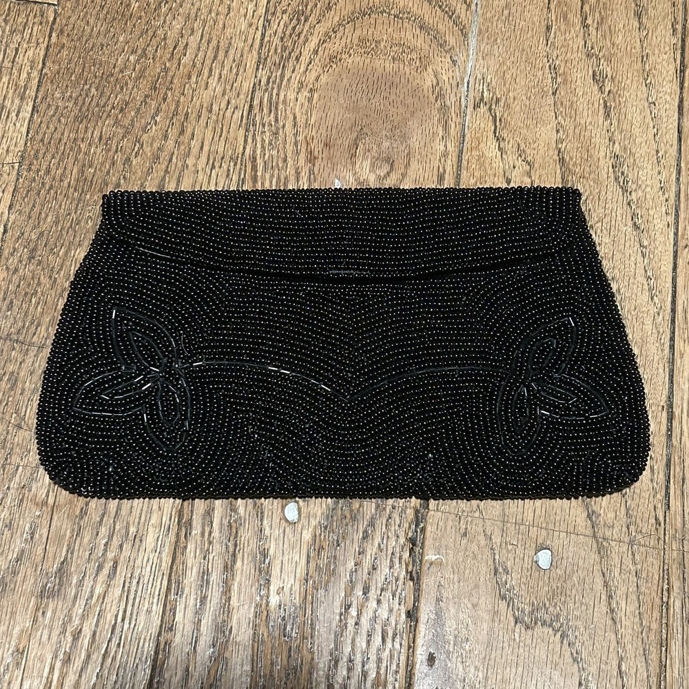 Vintage Bag by Debbie John Wind Imports Japan Black Beaded Sequined Clutch Purse